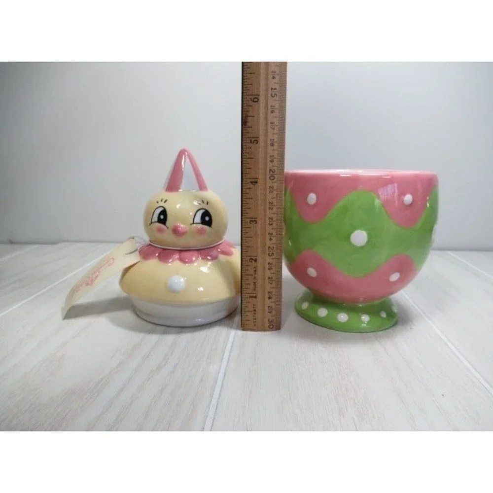 Johanna Parker Easter Chick in egg Covered Jar Canister pink green‎ yellow new